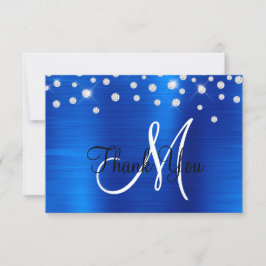 Royal Blue Ombre Folie Rhinestone Confetti Monogra Bedankkaart