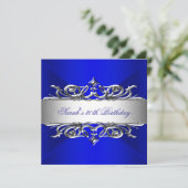 Royal Blue op Silver 30th Birthday Party Kaart (Staand voorkant)