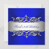 Royal Blue op Silver 30th Birthday Party Kaart (Voorkant)