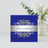 Royal Blue op Silver 50th Birthday Party Kaart (Staand voorkant)