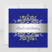 Royal Blue op Silver 50th Birthday Party Kaart (Voorkant)