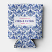 Royal Blue op White Elegant Damaskers Blikjeskoeler (Voorkant)