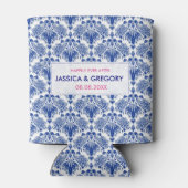 Royal Blue op White Elegant Damaskers Blikjeskoeler (Achterkant)