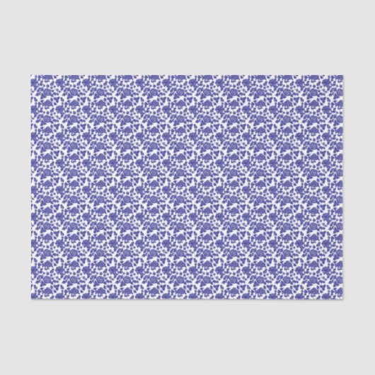 Royal Blue op White Rose Modern Damask Floral Tissuepapier (Voorkant)
