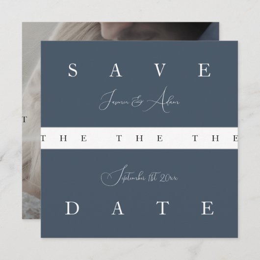 Royal Blue Opulence Eenvoudige foto bruiloft Save The Date (Voorkant / Achterkant)