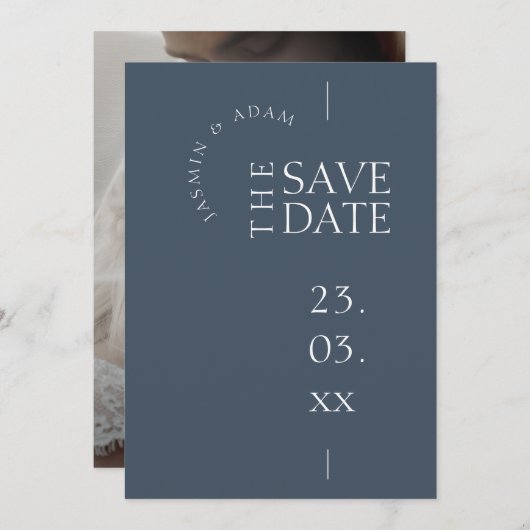 Royal Blue Opulence Eenvoudige foto bruiloft Save The Date (Voorkant / Achterkant)