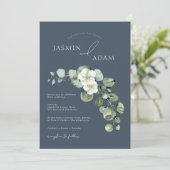 Royal Blue Opulence Eucalyptus Bladgroen Bruiloft Kaart (Staand voorkant)