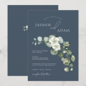Royal Blue Opulence Eucalyptus Bladgroen Bruiloft Kaart (Voorkant / Achterkant)