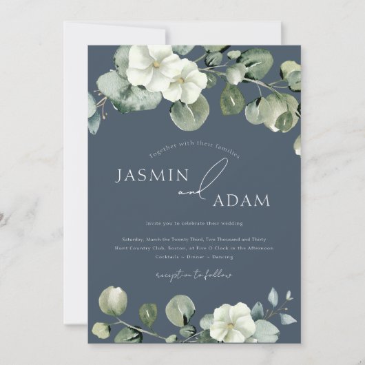 Royal Blue Opulence Eucalyptus Foto Bruiloft Kaart (Voorkant)