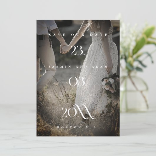 Royal Blue Opulence Minimale foto bruiloft Save The Date (Staand voorkant)