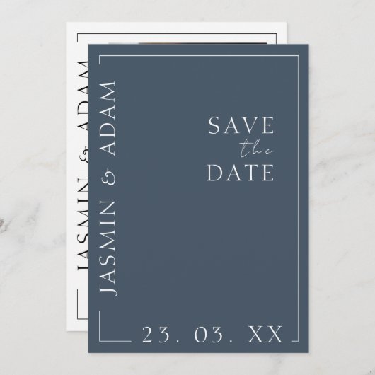 Royal Blue Opulence Minimale foto bruiloft Save The Date (Voorkant / Achterkant)
