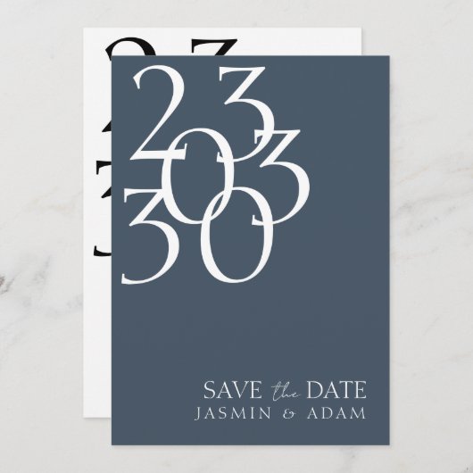 Royal Blue Opulence Minimale Typografie Bruiloft Save The Date (Voorkant / Achterkant)