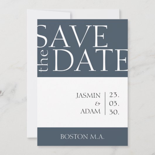 Royal Blue Opulence Minimale Typografie Bruiloft Save The Date (Voorkant)