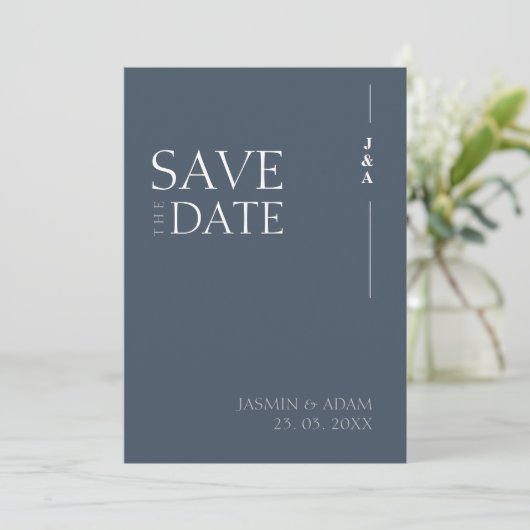 Royal Blue Opulence Minimalistisch Monogram Bruilo Save The Date (Staand voorkant)