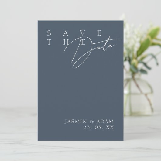 Royal Blue Opulence Moderne Typografie Bruiloft Save The Date (Staand voorkant)