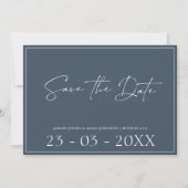 Royal Blue Opulence Script Bruiloft Save The Date (Voorkant)