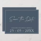 Royal Blue Opulence Script Bruiloft Save The Date (Voorkant / Achterkant)