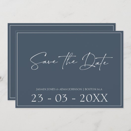 Royal Blue Opulence Script Bruiloft Save The Date (Voorkant / Achterkant)