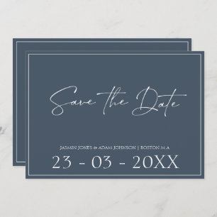 Royal Blue Opulence Script Bruiloft Save The Date