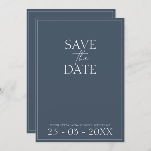 Royal Blue Opulence Script Bruiloft Save the Date (Voorkant / Achterkant)
