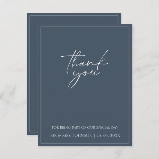 Royal Blue Opulence Script Typografie Bruiloft Bedankkaart (Voorkant / Achterkant)