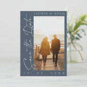 Royal Blue Opulence Typografie Foto Bruiloft Save The Date (Staand voorkant)