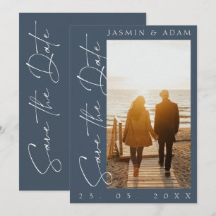 Royal Blue Opulence Typografie Foto Bruiloft Save The Date