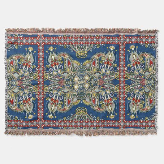 Royal Blue Oriental Design Deken (Voorkant)
