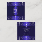 Royal Blue Ornamenten Monogram Vierkante Visitekaartje (Voorkant / Achterkant)