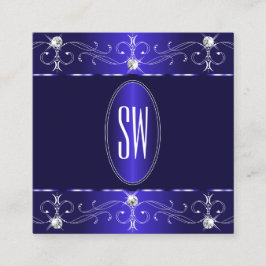 Royal Blue  Ornamenten Monogram Vierkante Visitekaartje