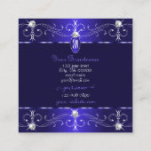 Royal Blue Ornamenten Monogram Vierkante Visitekaartje (Achterkant)