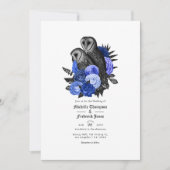  Royal Blue Owls Gothic Wedding QR Code Kaart (Voorkant)