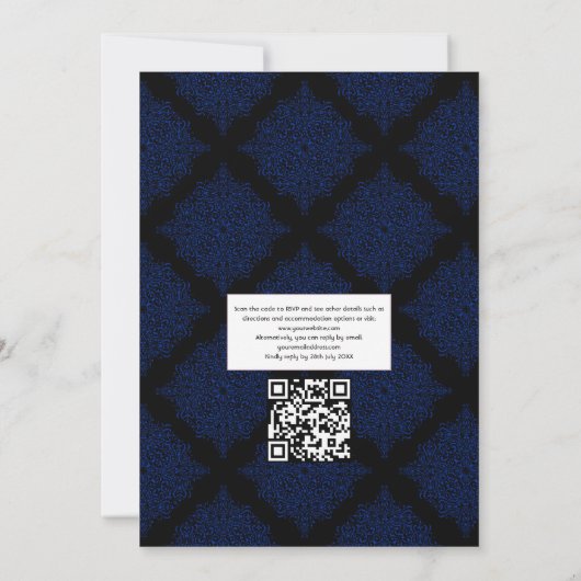 Royal Blue Owls Gothic Wedding QR Code Kaart (Achterkant)