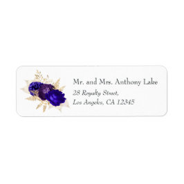 Royal Blue, Paars and Gold Floral Wedding Etiket