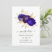 Royal Blue, Paars and Gold Floral Wedding Save The Date (Staand voorkant)