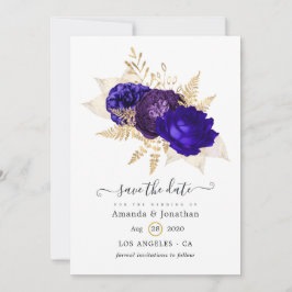 Royal Blue, Paars and Gold Floral Wedding Save The Date
