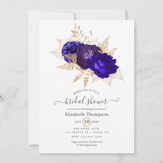 Royal Blue, Paars en Gold Floral Vrijgezellenfeest Kaart (Voorkant)
