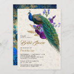 Royal Blue Paarse Bloemen Peacock Vrijgezellenfees Kaart<br><div class="desc">Elegant vrijgezellenfeest uitnodigen met een prachtige pauw met prachtige bloemen. Voeg eenvoudig uw evenementgegevens toe aan deze gebruiksvriendelijke sjabloon om er een unieke uitnodiging van te maken. Draai de kaart om om een rustieke ontkoppelingskunst aan de achterkant van de kaart te onthullen.</div>