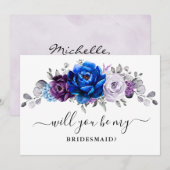 Royal Blue Paarse Lila Wil je mijn bruidsmeisje zi Kaart (Voorkant / Achterkant)
