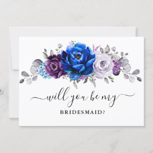 Royal Blue Paarse Lila Wil je mijn bruidsmeisje zi Kaart