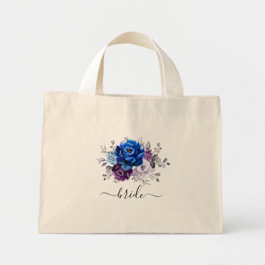Royal Blue Paarse Navy Lila Blooms Wedding Mini Tote Bag (Voorkant)