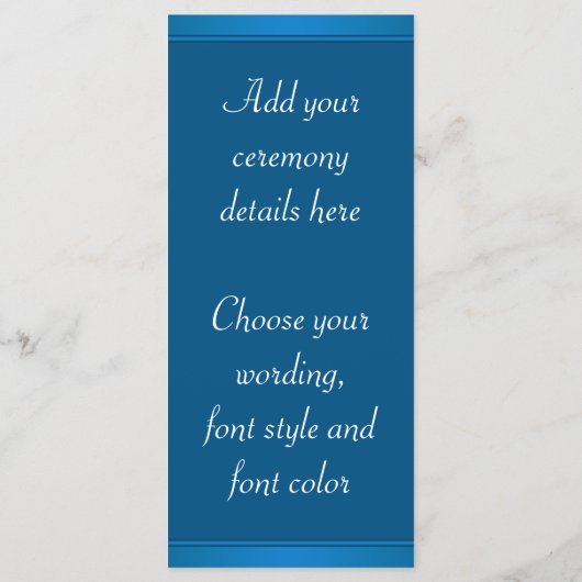 Royal Blue Paarse Pauw Trouwprogramma's Programmakaart (Achterkant)