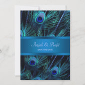 Royal Blue Paarse Peacock Feathers Wedding Save The Date (Voorkant)