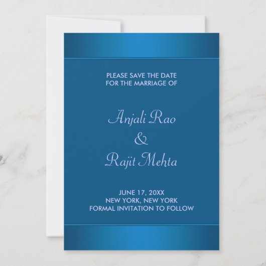 Royal Blue Paarse Peacock Feathers Wedding Save The Date (Achterkant)