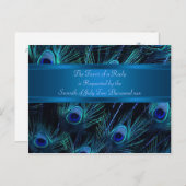 Royal Blue Paarse Peacock Feathers Wedding Uitnodiging Briefkaart (Voorkant / Achterkant)