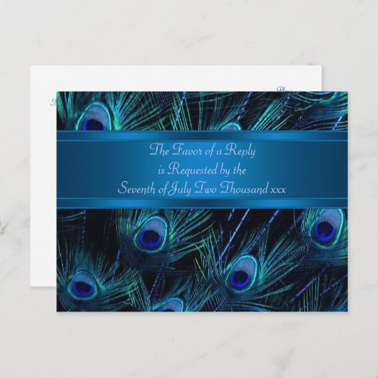 Royal Blue Paarse Peacock Feathers Wedding Uitnodiging Briefkaart (Voorkant / Achterkant)