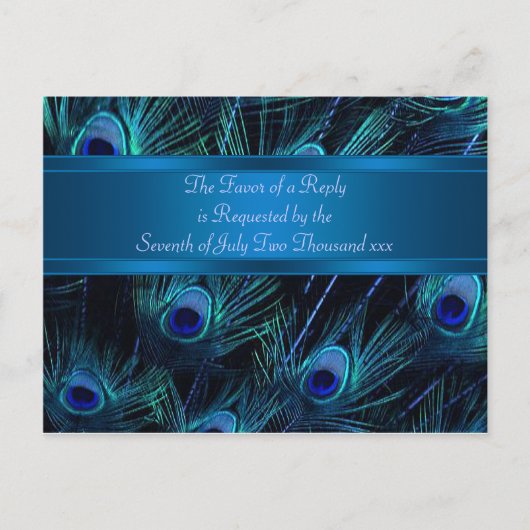 Royal Blue Paarse Peacock Feathers Wedding Uitnodiging Briefkaart (Voorkant)