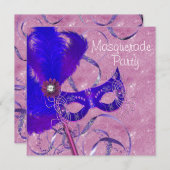 Royal Blue Paarse Roze Masquerade Party Kaart (Voorkant / Achterkant)