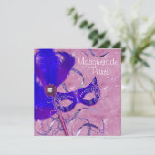 Royal Blue Paarse Roze Masquerade Party Kaart (Staand voorkant)