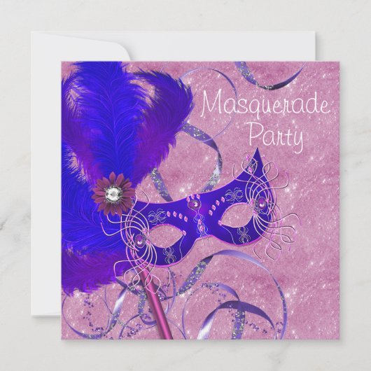 Royal Blue Paarse Roze Masquerade Party Kaart (Voorkant)